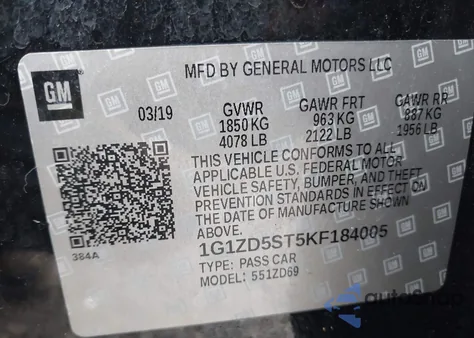 2019 Chevrolet Malibu Lt from USA, damaged, VIN 1G1ZD5ST5KF184005